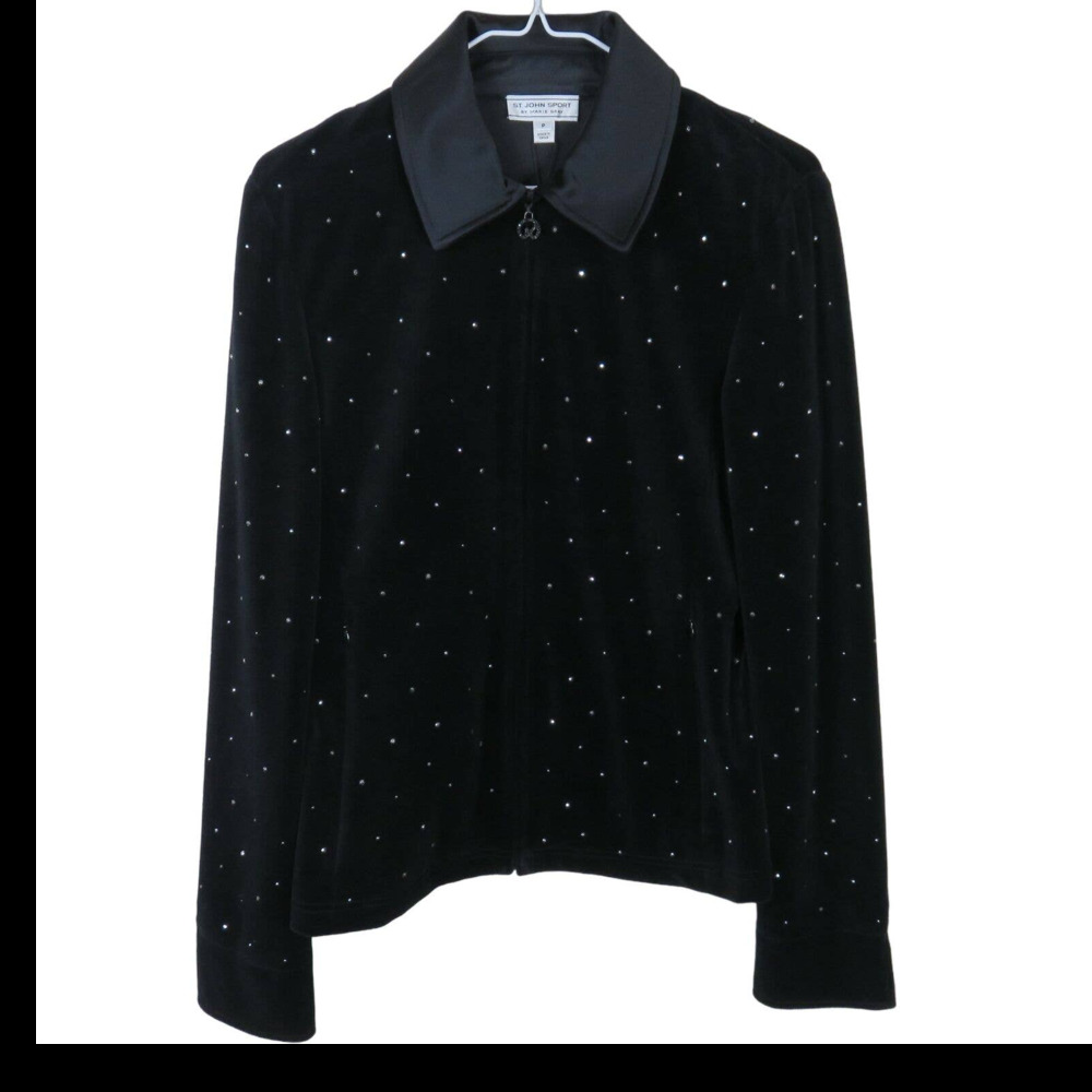 St. John Sport Rhinestone Zip Up Velvet Jacket NWT - Women's L Petite